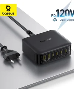 Baseus 120W Desktop Charger Laptop Fast Charger 6 in 1 Charger For iPhone 17 16 15 14 Pro Max Samsung iPad Quick Charger GaN