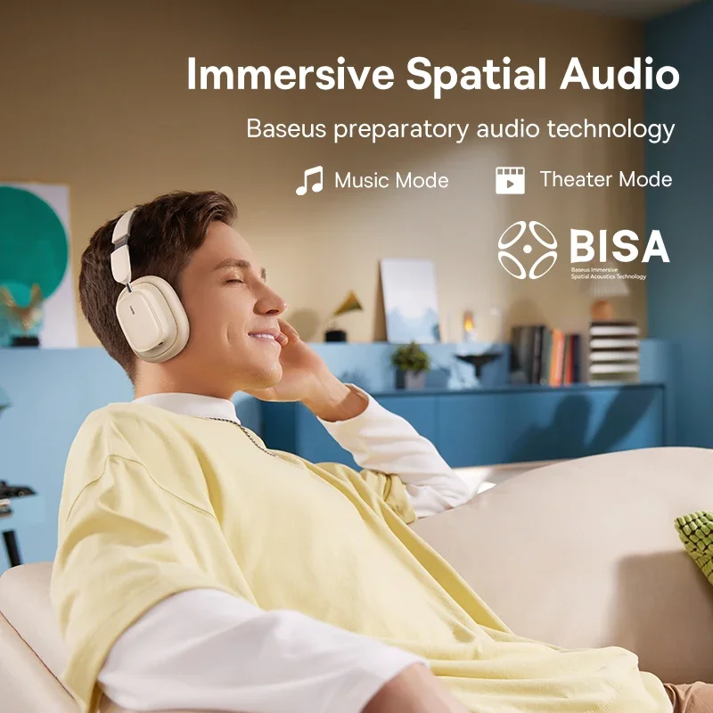 Baseus Bowie H1i Wireless Headphones Bluetooth 5.3 Active Noise Cancellation Headsets Overhead Hi-res Spatial Audio Headphone - Image 3