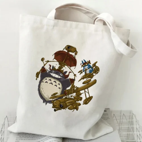 Alternative view of Totoro Studio Ghibli Fashion Print Ladies Shopping Bag Handbag Foldable Reusable Harajuku Style Bag Student Tote Bag Storage Bag