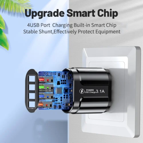 Alternative view of Australian USB Fast Charger AU Plug Quick Charger Mobile Phone Charger 3.1A Multiple 4 Ports USB Travel Adapter Wall Charger