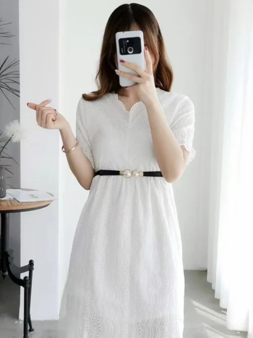 Elastic Women’s Belt with Elegant Double Pearls Buckle for Dresses and Skirts Decor - Image 3