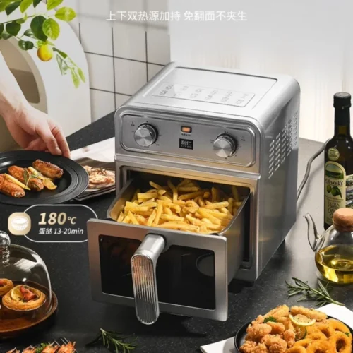 Large Capacity Stainless Steel Air Fryer with Dual Heat Source