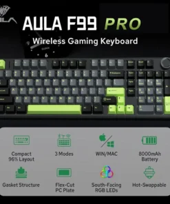 AULA F99PRO Gaming Mechanical Keyboard 99 Key Three Mode Wireless Hot Swappable Gasket Structure Custom Keyboard with Media Knob