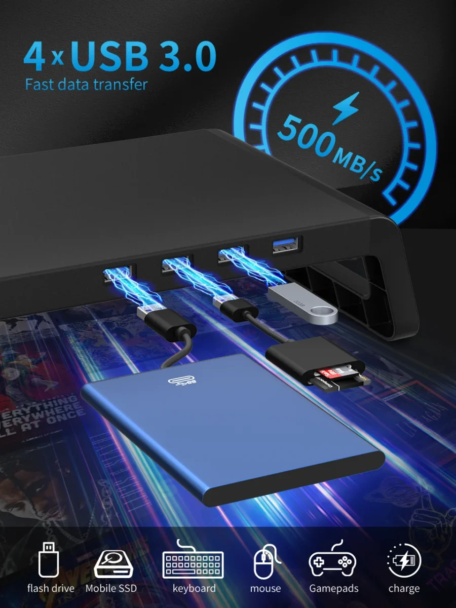 Computer Monitor Stand Riser With 4 USB3.0 Ports ABS Legs Support Data Transfer Desktop Screen Holder With Keyboard Storage - Image 2