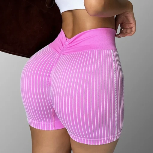 Ribbed Stripes Yoga Shorts with Quick Dry Fabric for Women's Outdoor Fitness Activities - Image 5