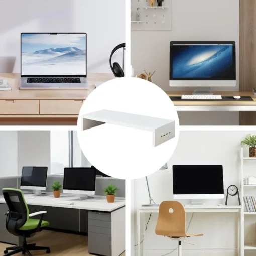 Monitor Stand Riser with Ventilation Shelf and 4 USB Ports for Office Use - Image 5