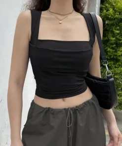 Nice Folds Tanks For Women Solid Elegant Slim Sexy Harajuku Minimalist High Street Y2k Clothes Crop Tops Design