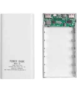 18650 Battery Power Bank Case, 20,000mAh, 5V 2.1A, LCD Display, White