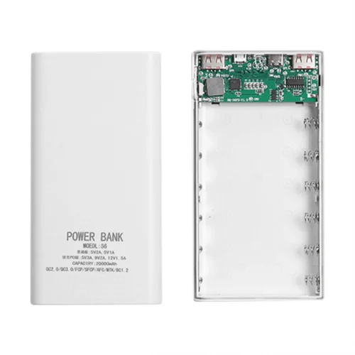 18650 Battery Power Bank Case, 20,000mAh, 5V 2.1A, LCD Display, White