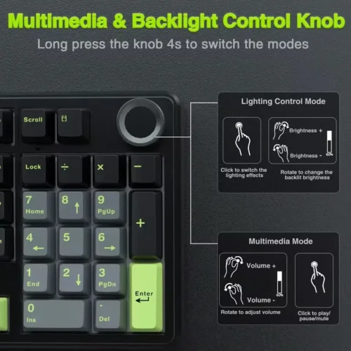 Alternative view of AULA F99PRO Gaming Mechanical Keyboard 99 Key Three Mode Wireless Hot Swappable Gasket Structure Custom Keyboard with Media Knob