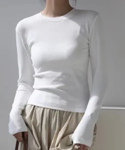 Cotton O Neck Long Sleeve Shirt Women Sexy Cropped Tops 2025 Autumn Black Casual Skinny Slim Basic Woman T Shirts White Clothing