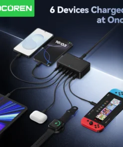 Alternative view of Rocoren USB Charger 100W GaN Charger 6-ports Desktop Fast Charging Type C Charger Portable Power Station For iPhone Xiaomi POCO