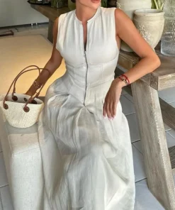 Alternative view of Mujer Pleated Sleeveless Midi Dress - Elegant Summer Party Dress for Women