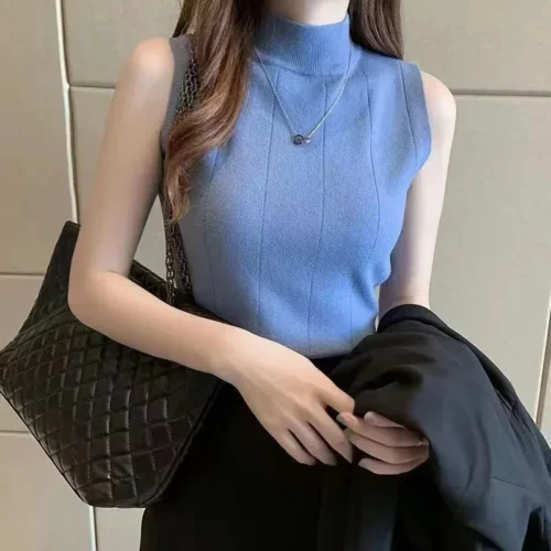 Alternative view of Korean Fashion Ladies Tops Spring New Summer Women Tops Casual Clothes Sleeveless Solid Women Blouse Knit Elastic Blusas