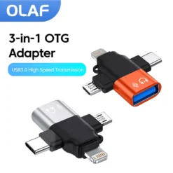 OTG Adapter 3 in 1 USB 3.0 Converter for Micro USB, Type C, and Lightning for iPhone, Xiaomi, and Samsung