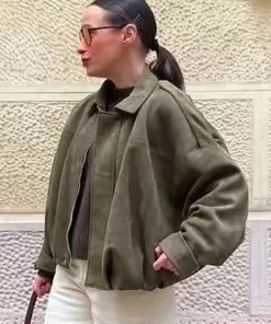Alternative view of Vintage Green Oversize Bomber Jacket for Women - Elegant Loose Fit for Parties