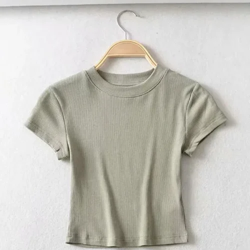 Alternative view of Summer Sexy Women O-neck Short-sleeve T-shirt Slim Elastic Skinny Crop Tops