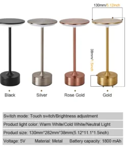 Alternative view of LED Table Lamp Touch Sensor Night Light USB Rechargeable Portable Bedroom Night Light Wireless Reading Lamp Restaurant Hotel Bar