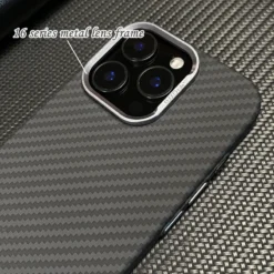Alternative view of Alloy Lens 3D Relief MagSafe Phone Case with Carbon Fiber Texture for iPhone 16, 15 Pro Max, 16e, 14, 13