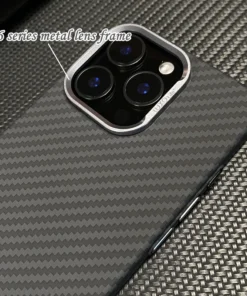 Alternative view of Alloy Lens 3D Relief Magsafe Phone Case for iphone 16 15 pro max 16e 14 13 Carbon Fiber Texture Wireless Charging Hard PC Cover