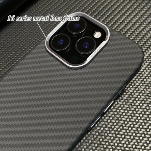 Alternative view of Alloy Lens 3D Relief Magsafe Phone Case for iphone 16 15 pro max 16e 14 13 Carbon Fiber Texture Wireless Charging Hard PC Cover