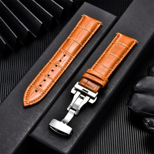 Alternative view of Genuine Calfskin Leather Watchbands Business Replace Watch Band 18mm 20mm 22mm 24mm With Butterfly Buckle Wristwatch Strap