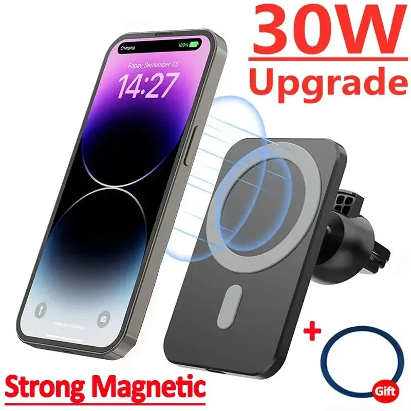 30W Magnetic Wireless Car Charger for iPhone - Fast Charging Phone Holder Stand