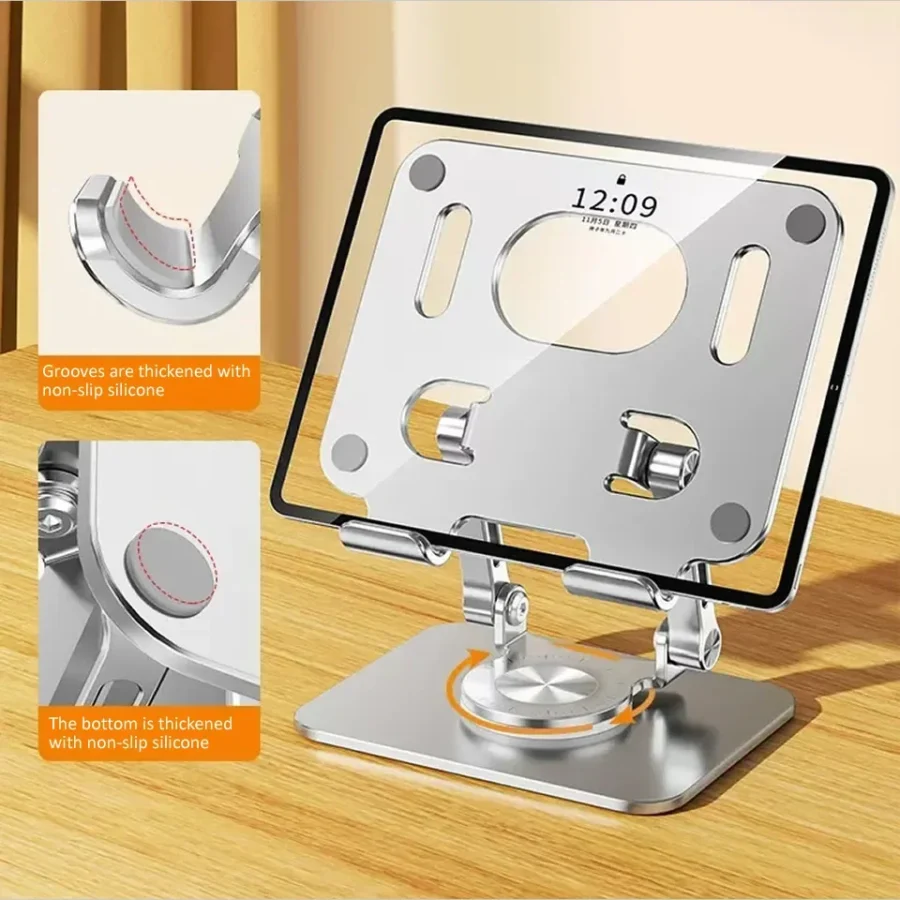 360° Rotation Adjustable Tablet Stand for iPad – Foldable Aluminum Holder - Image 4