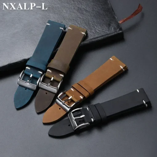 Leather Watch Band with Handmade Stitching, Vintage Oil Wax Finish, for Omega and Seiko Smartwatches - Image 6