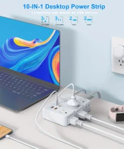 Alternative view of US Plug AC Outlet Multiprise Power Strip Braided Extension Cord Smart Home Electrical Socket Network Filter USB Type-C Charging