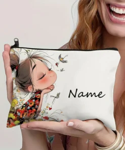 Vintage Cute Girl Pattern Makeup Bag - Cosmetic and Toiletry Case for Holiday Gifts