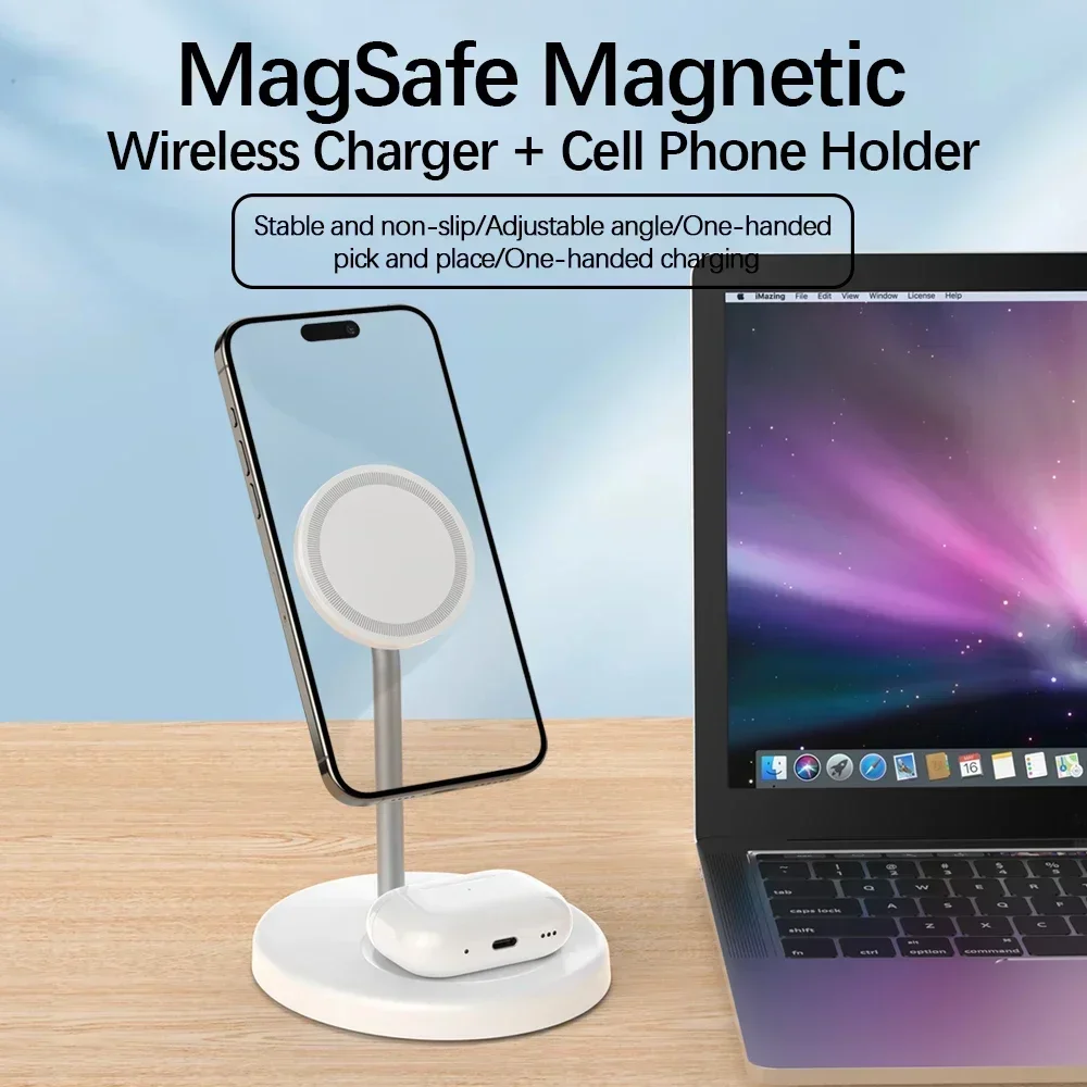 30W Magnetic 2 in 1 Wireless Charger Stand with Fast Charging for iPhone 15 14 13 12 Pro Max and AirPods Pro - Image 2