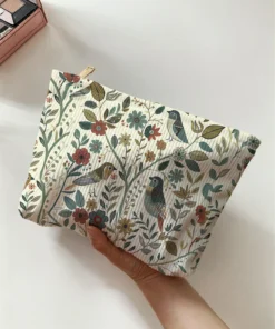 Alternative view of Branch Bird Pattern Corduroy Makeup Bag - Lightweight Multifunctional Cosmetic Storage