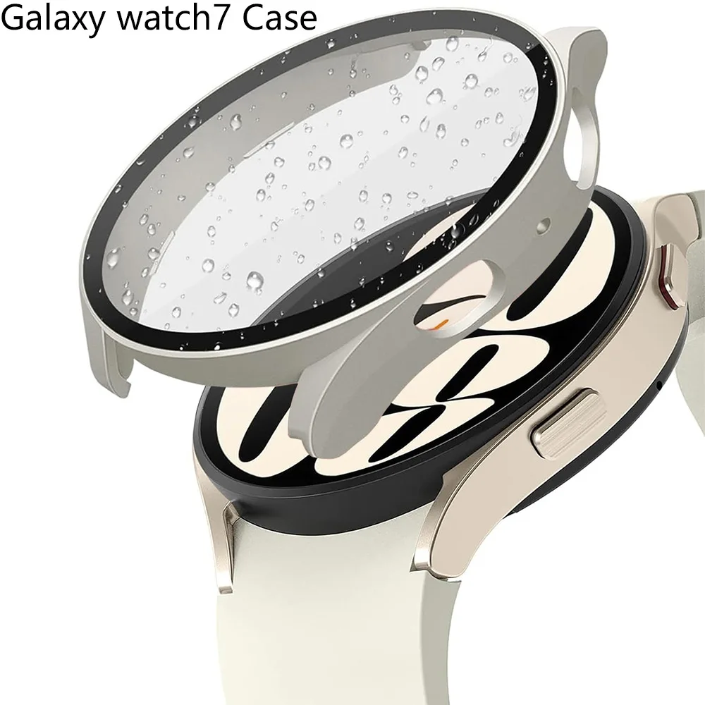 Matte Hard PC Case with Tempered Glass Screen Protector for Samsung Galaxy Watch 7 6 5 4 40mm 44mm Full Protective Cover Bumper