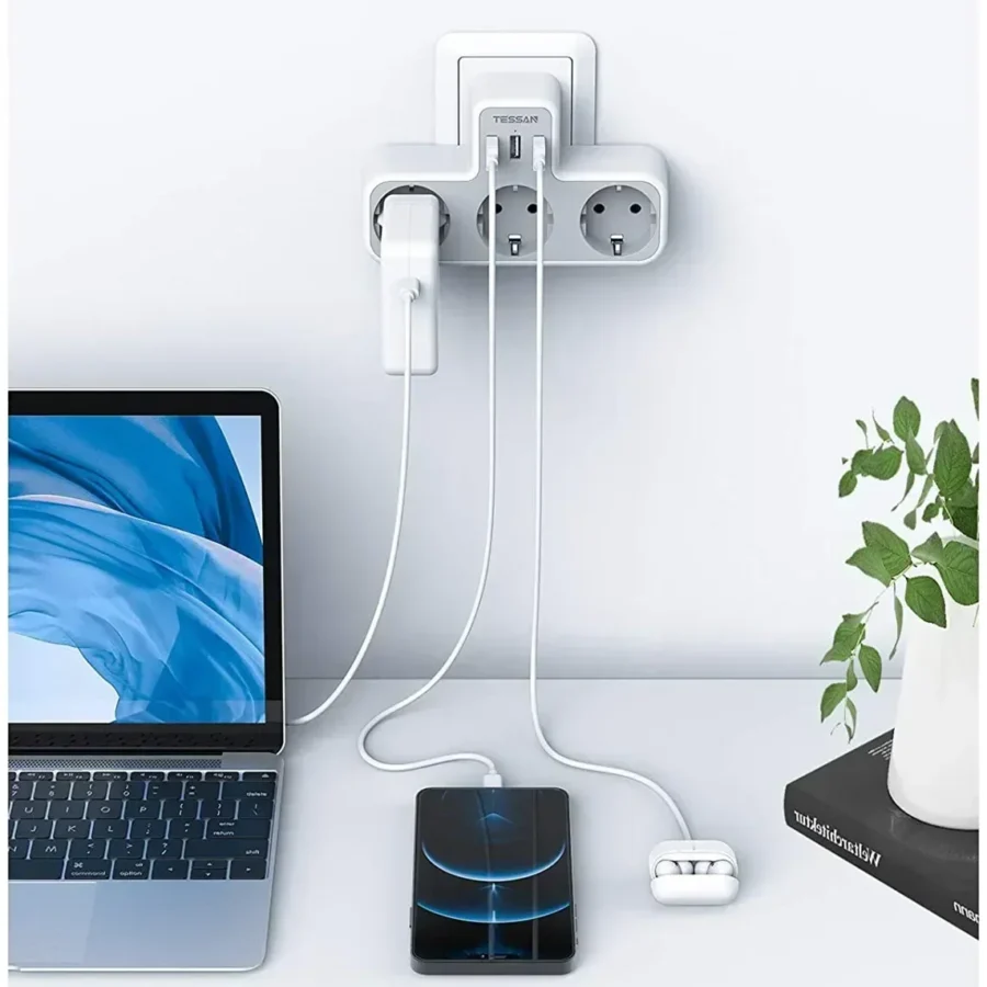 TESSAN EU Plug Power Strip with AC Outlets and USB Charging Ports Multiple Wall Socket Adapter for Home Office enchufe múltiple - Image 3