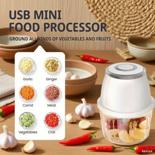 Electric Meat Grinder and Vegetable Slicer with 350ml Capacity for Home Use - Image 2