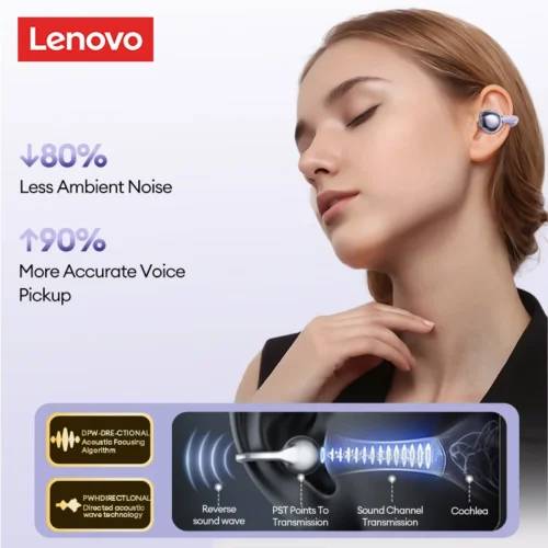 Alternative view of Lenovo LE302 Wireless Bluetooth 6.0 Headset Long Battery Life Sports Ear Clip Earphones HIFI Stereo Noise Cancelling Headphones