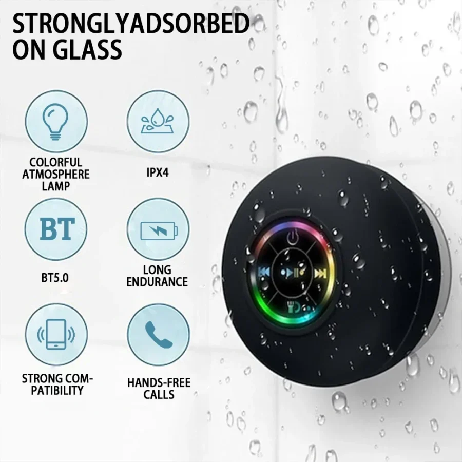 Waterproof Mini Bluetooth Shower Speaker with Suction Cup and Handsfree Mic - Image 3