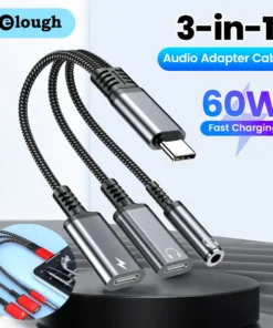 3 in 1 PD 60W Fast Charge Adapter For Iphone16 15 Samsung Type C to Dual Type C/3.5mm Jack Audio Adapter Cable Headphone Adapter