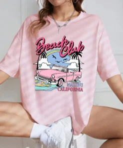 Summer Fashion T-shirt for Women Beach Club Printing Tees Shirts Comfortable O-Neck Oversize Short Sleeve Street Clothes