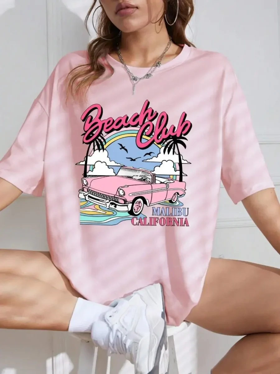 Summer Fashion T-shirt for Women Beach Club Printing Tees Shirts Comfortable O-Neck Oversize Short Sleeve Street Clothes - Image 7
