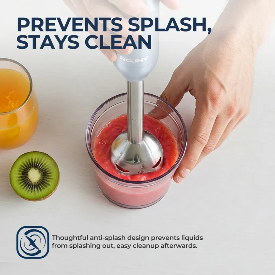 ROUNY Handheld Immersion Blender, Light Blue, Stainless Steel Blades - Image 4