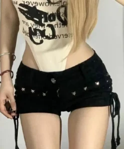 Women's Lace-Up Skinny Shorts - Casual Streetwear for Daily Wear