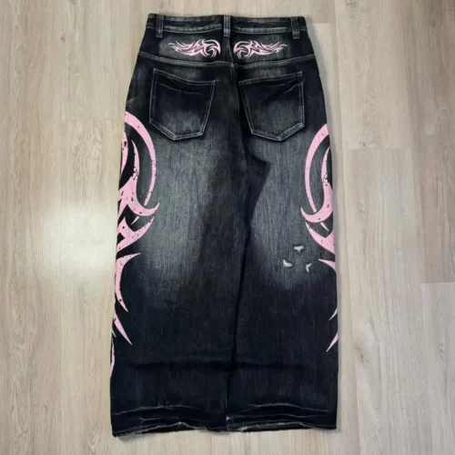 Alternative view of Y2K Pink Baggy Ripped Jeans - Vintage Print, Wide Leg, Unisex Casual Streetwear