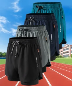 Summer Men Running Shorts Fitness Gym Training 2 in 1 Sports Shorts Quick Dry WorkoutJogging Double Deck Shorts