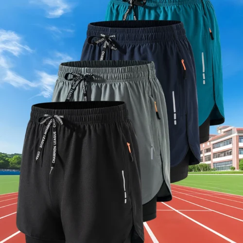 Summer Men Running Shorts Fitness Gym Training 2 in 1 Sports Shorts Quick Dry WorkoutJogging Double Deck Shorts