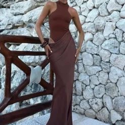 Maxi Dress for Women - Sleeveless, High Waist Design for Elegant Party Wear