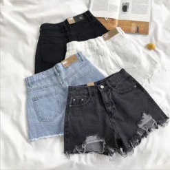 Alternative view of Korean Denim Shorts with Ripped Design and Tassel Pockets for Women's Summer Fashion