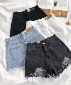Alternative view of Korean Denim Shorts Women Summer Fashion Casual High Waist Ripped Jeans Pocket Tassel Y2K Hot Pants Streetwear Blue Trousers
