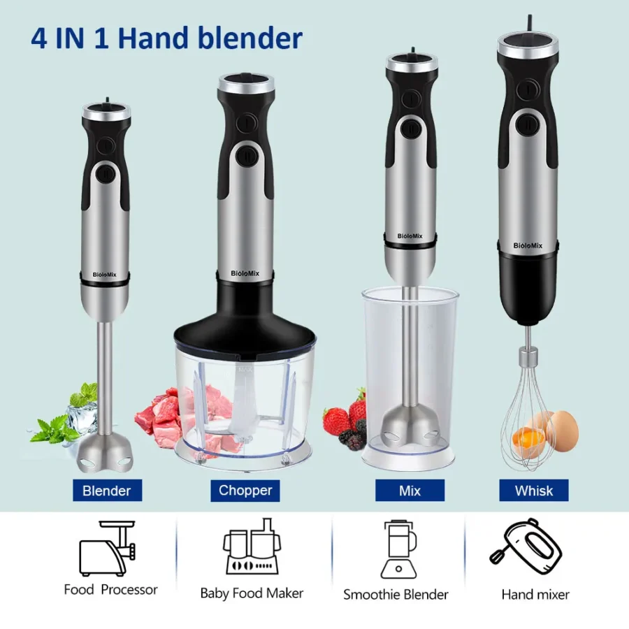 BioloMix 1200W 5-in-1 Hand Blender with Chopper, Whisk, and Smoothie Cup - Image 4